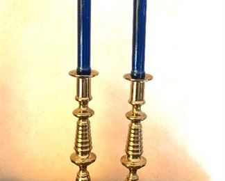 $80 Vintage brass candlesticks.  10" H, base 3.25" sq. 