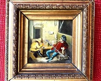 $50 AS IS  - Miniature framed painting.  5.5" W x 5.5" H, 1" D.