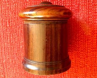 $15 Small cylindrical wood box with lid.  3" H, 3.5" diam.