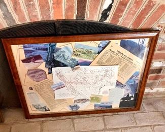 $85 Framed "Butterfield Overland Mail" collage.   Collage: 35" W x 27" H. 