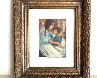 $90 "Carlos  Lopez Ruiz" Mother and child print  #2 (chip on frame).  11.75" W x 14" H. 