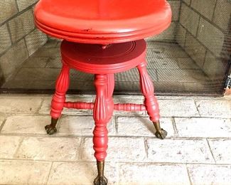 $175 - Red stool with claw marble feet.  14" diam, 20" H.  