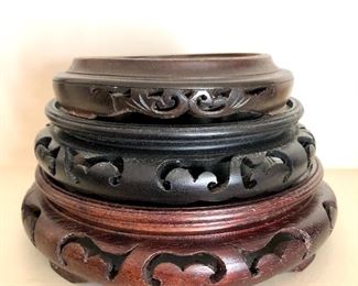 $22 Set of 3 Asian carved stands.  Diam 6.5" to 4.75".  