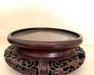 $45 Asian carved stand. 6" diam, 2" H.  
