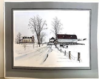 $50 - Snow scene signed print.  Print:  18" W x 14" H.  