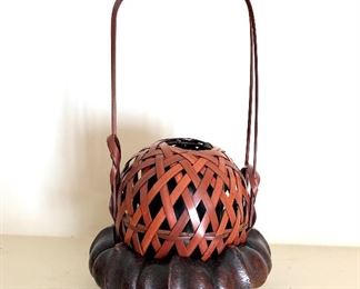 Japan woven basket with stand.  4.5" diam, 8" H.  