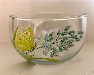 $20 Butterfly on branch glass bowl.  4.5" diam, 2.75" H.  