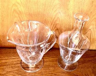 $75 each - "Daum" France signed pitcher and decanter.  Pitcher: 6.5" W x 7" H.  Decanter:  5.5" W x 9.5" H.
