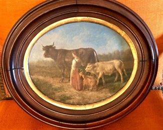$450 Pastoral scene painting wood frame  #2.  14" W x 12" H.  
