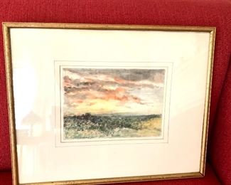  $295 Kent Richardson signed sunset landscape painting. Frame: 18.5"L; 15"H; Picture: 9.5"L; 7"H