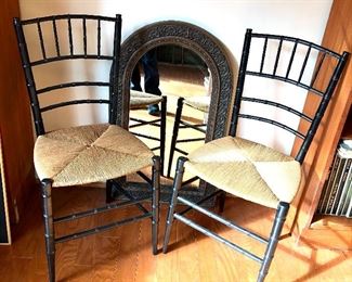 $160 - Pair black rush chairs. 15.5" W, 14.5" D, 32.5" H. 