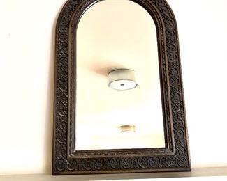 $175  Large oval mirror with straight base carved.  19" W x 31.5" H. 