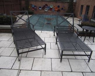 PAIR OF CHAISE LOUNGES WITH CUSHIONS BY RESTORATION HARDWARE IS CARMEL CLASSIC