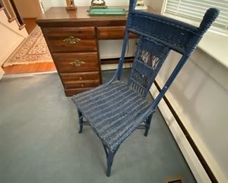 Blue Wicker Side Chair,