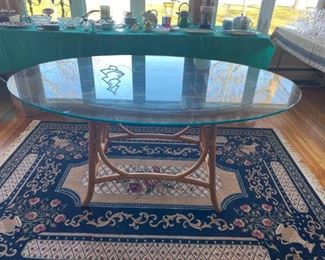 Clark Casual Rattan Dining Room Set - Glass Top Table & 4 Rolling 	Chairs,