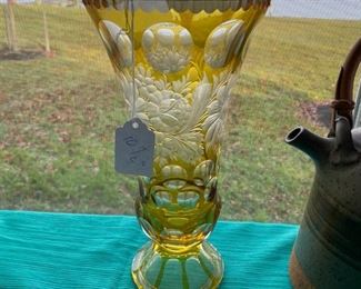 Vintage Yellow Depression Tall Vase (10 ½“),