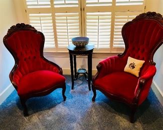 Vintage red velvet chairs