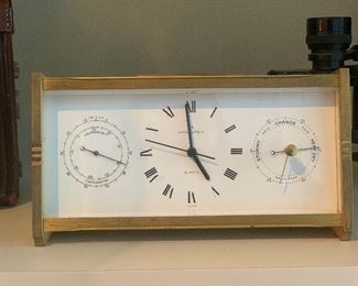 VTG HAMILTON BRASS MANTLE CLOCKTHERMOME BAROMETER WEATHERCASTER