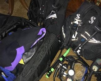 Set of Scuba Pro-need Model #-Avid\Regulators and Gauges  (MK16 + Mk25) Equipment Bag-2 Wet suits