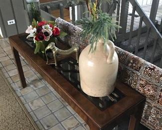 Entrance table with glass insert.  Large Vase
