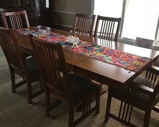 Solid Oak Mission Style Table and 6 Chairs