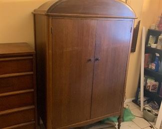 Antique solid wood 2 door wardrobe. H-65" W-38" D 21"