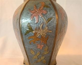 Heavy enamel inlay brass vase