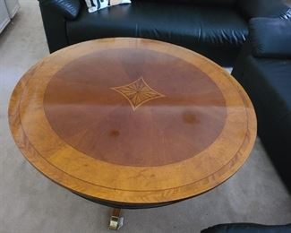 Large round solid wood w/inlay coffee table