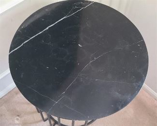 Black marble top w/wrought iron legs side table