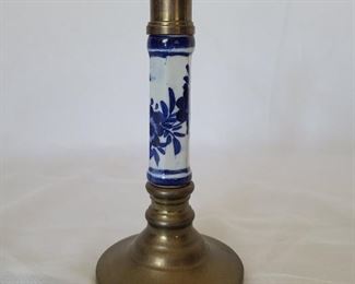 Brass & porcelain candlestick