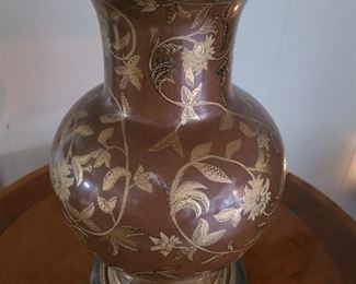 Cloisonne lamp w/brass and wood bottom 