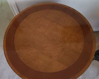 Top of inlay on solid wood rotating side table 
