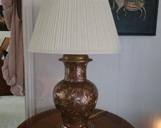 Cloisonne lamp w/brass and wood bottom