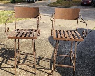 Wrought-iron swivel bar stools