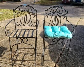Wrought-iron bar stools w/one cushion