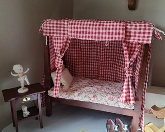 American Girl Doll bed w/night stand and extra box of bedding
