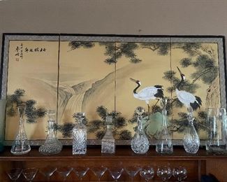 Crystal decanter collection.  Asian Screen - great condition.