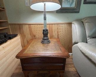 Vintage End Tables (Pair) with inset leather