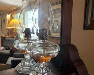 Vintage oil lamp with candlewick hurricane 
