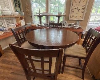 Wood Bar Height Dinette Table with 4 Chairs and storage drawer