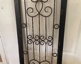 Wrought iron rectangular hanging wall decor with wood frame, simple mural Garden/living room decor