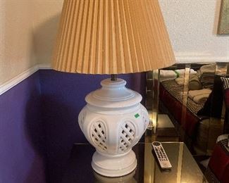Two matching white porcelain table lamps