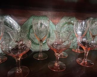 Green and Pink Depression Glass 