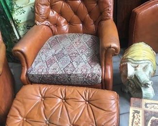 Pair of vintage chesterfield chairs with ottoman