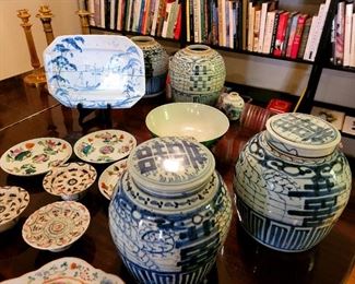 Pair of Vintage Chinese Ginger jars, and assorted painted plates