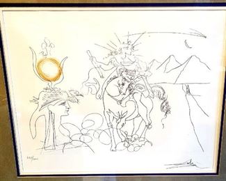 "Caesar and Cleopatra" signed and numbered Salvador Dali lithograph, issued in 1972. Not a later issued copy. Note authentication labels on back.