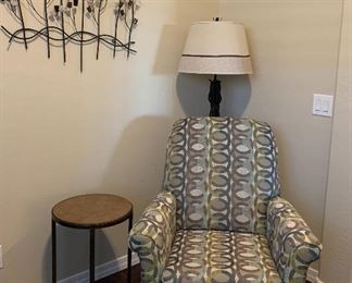 La-Z-Boy High Leg Recliner, End Table, Lodge Metal Straps Floor Lamp, Metal Wall Art