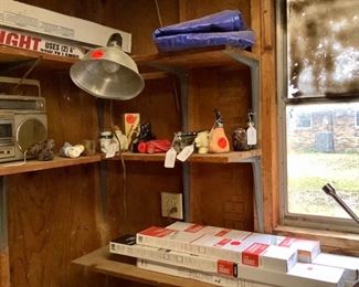 Blinds, Avon bottles.