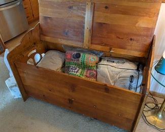 Handmade wooden Hope Chest and blankets