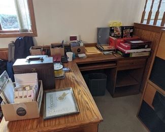 Office desk and supplies